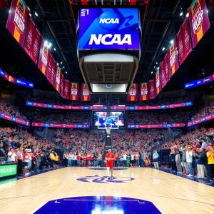 Fans cheering at an NCAA championship basketball game in Houston