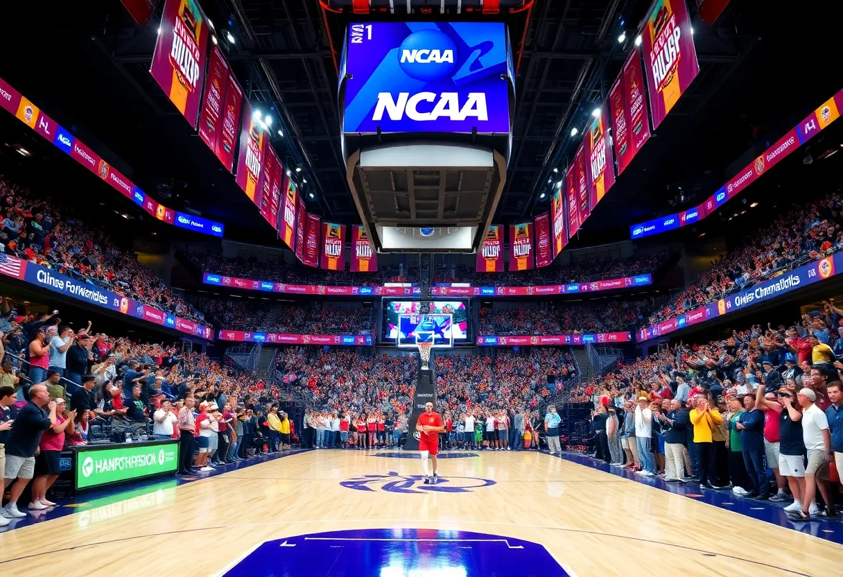 Fans cheering at an NCAA championship basketball game in Houston