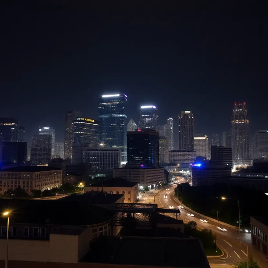Police lights in Houston at night