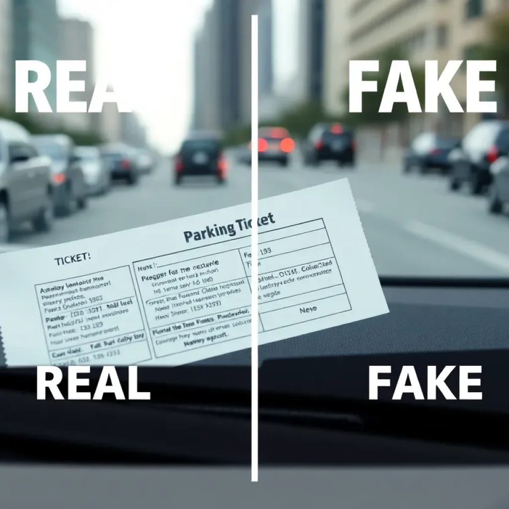 Comparison of a real and fake parking citation on a car in Houston