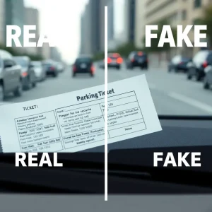 Comparison of a real and fake parking citation on a car in Houston