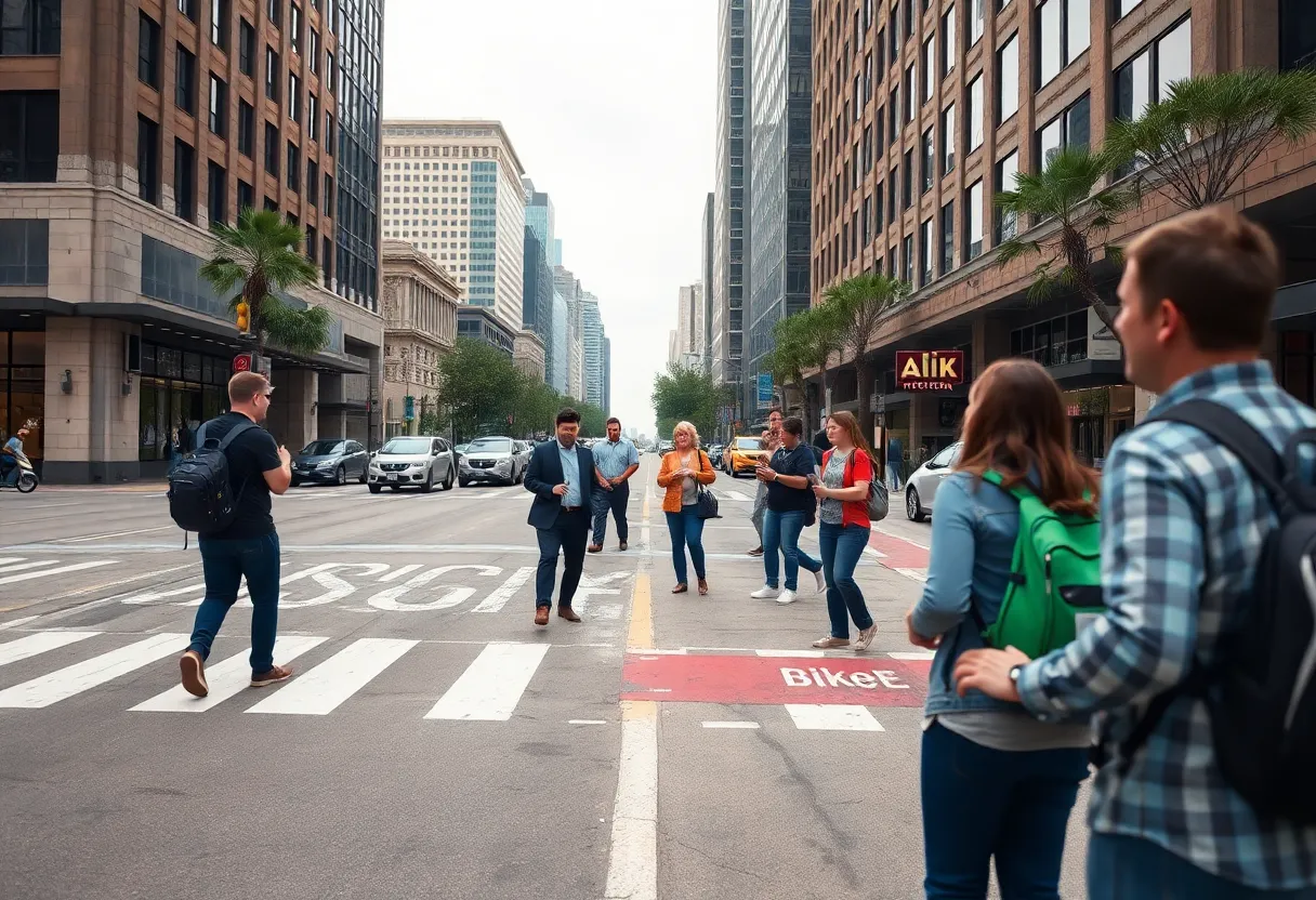 Citizens discussing pedestrian and cyclist safety in Houston.