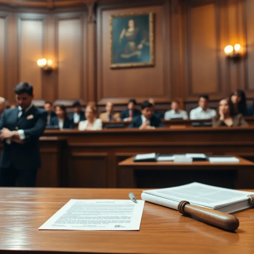 A courtroom scene during the trial of an Uber driver accused of murder.