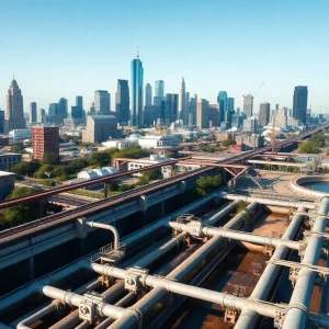Image of Houston's water infrastructure including pipelines and treatment facilities.
