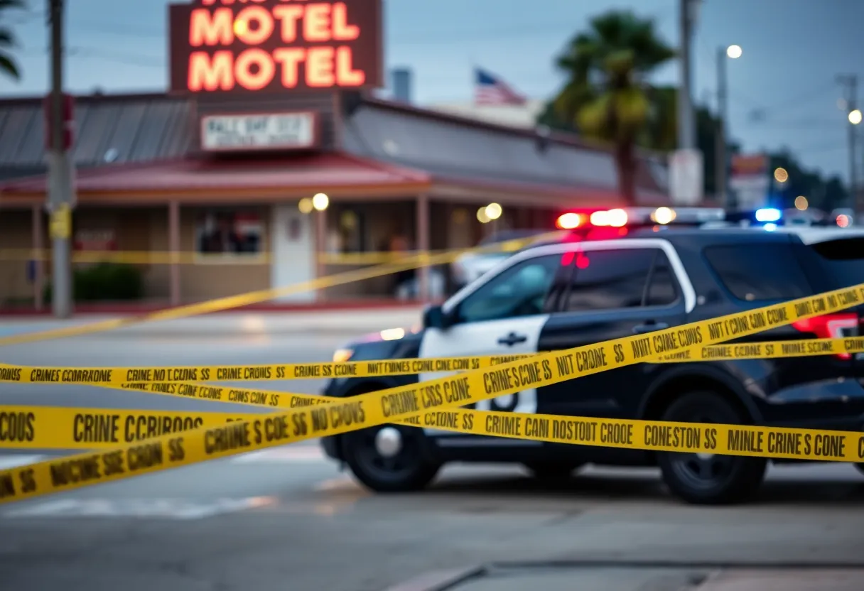 Police presence outside a motel in Houston after capture of an escapee.