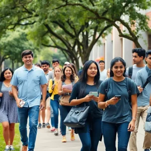 Students on the campus of the University of Houston