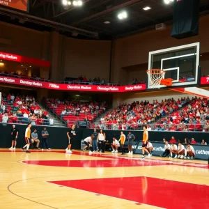 Houston women's basketball team practicing on the court