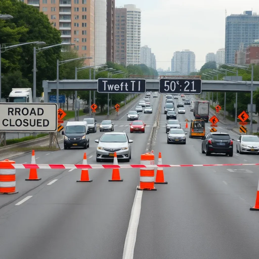 Traffic on I-10 during construction closure.