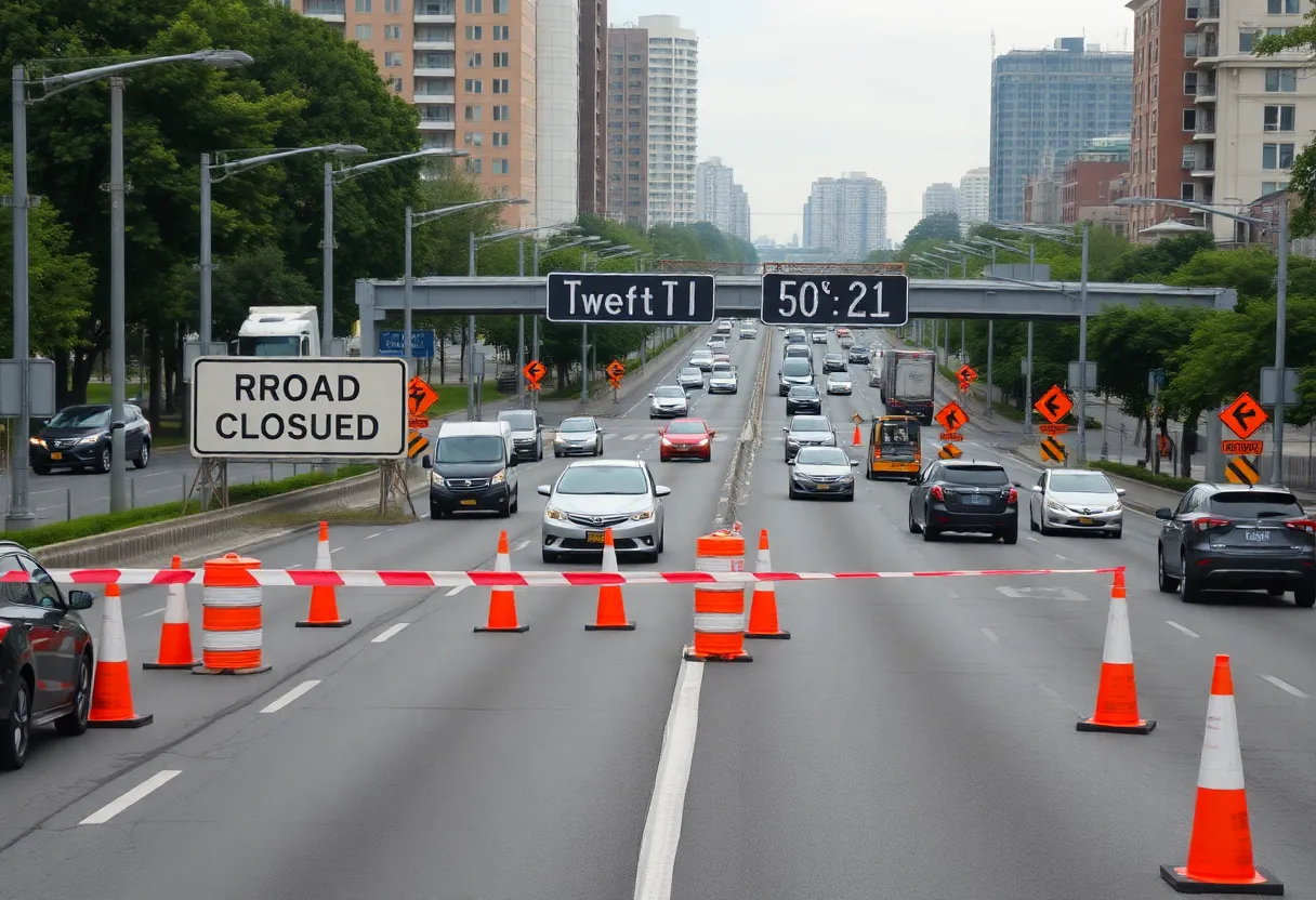Traffic on I-10 during construction closure.