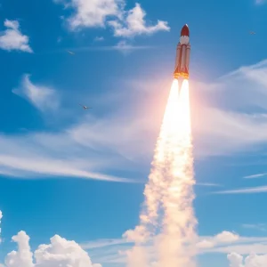 A rocket launch depicting the first batch of satellites from Amazon's Project Kuiper.
