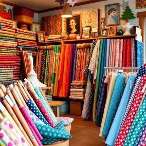 Display of colorful fabrics in a local fabric shop in Houston