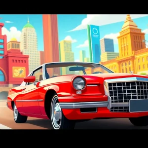 Animated scene of Paul Wall in a candy red Cadillac in Houston