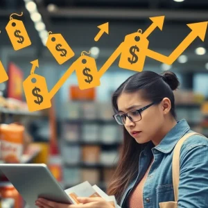 A concerned shopper viewing items online as prices rise