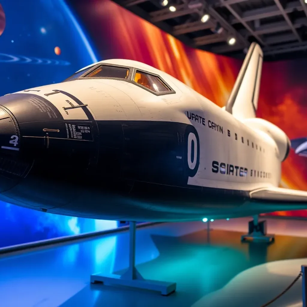 Space Shuttle Discovery displayed in an exhibition setting