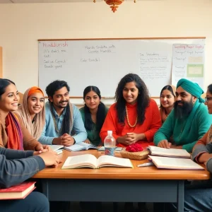 Students engaging in a classroom discussion about Hinduism