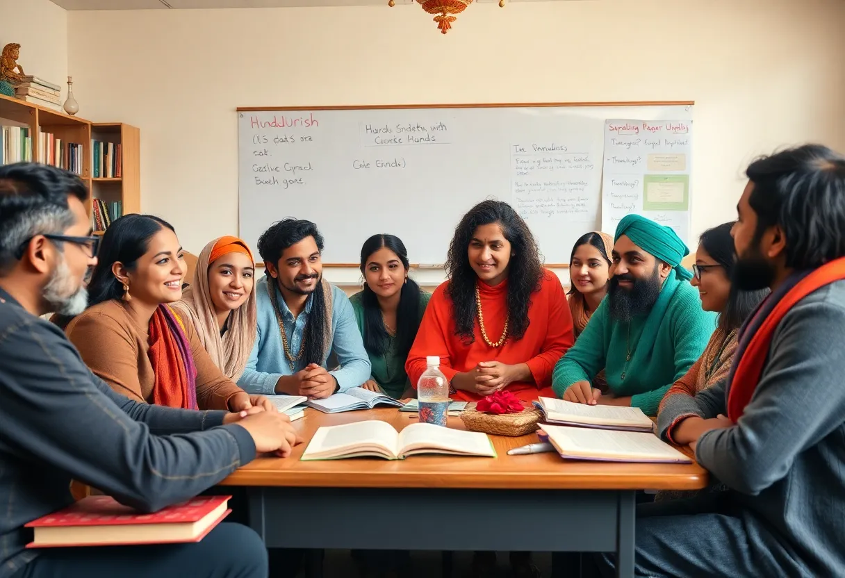 Students engaging in a classroom discussion about Hinduism
