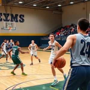 Players on a basketball court showcasing teamwork