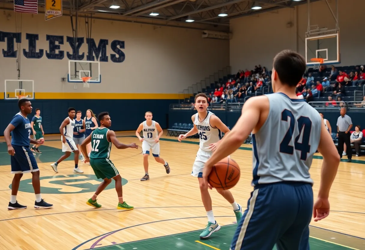 Players on a basketball court showcasing teamwork