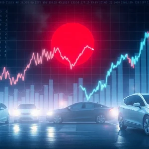 Conceptual image illustrating Tesla stock market decline