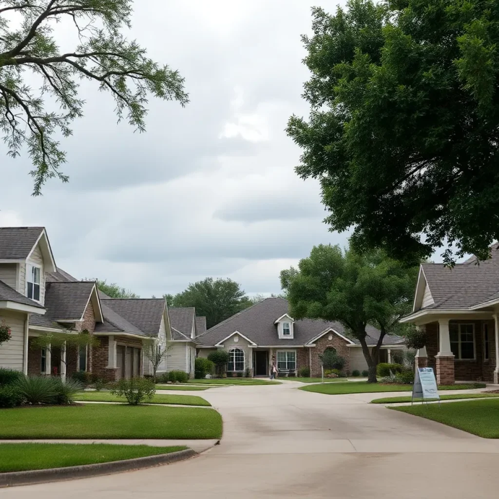 Illustration of Texas homes against a backdrop of severe weather elements