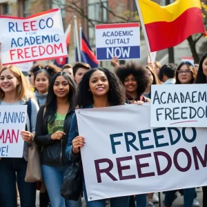 Students rallying on a university campus for academic freedom