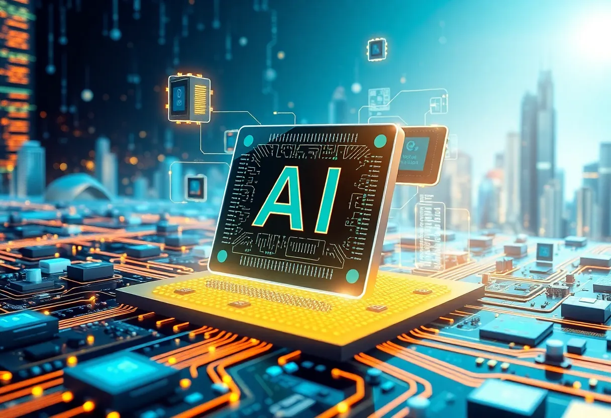 Illustration of AI semiconductor technology and global trade
