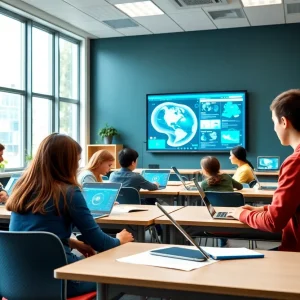 Classroom with students using AI learning tools