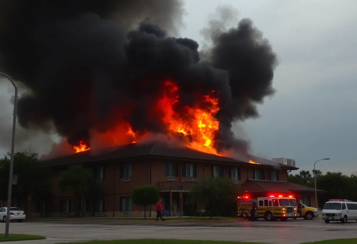 Fire engulfing the Fairfield Inn & Suites in Channelview, Texas
