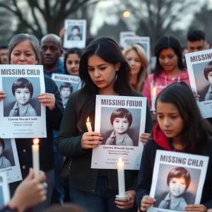 Community members holding posters for a missing teen