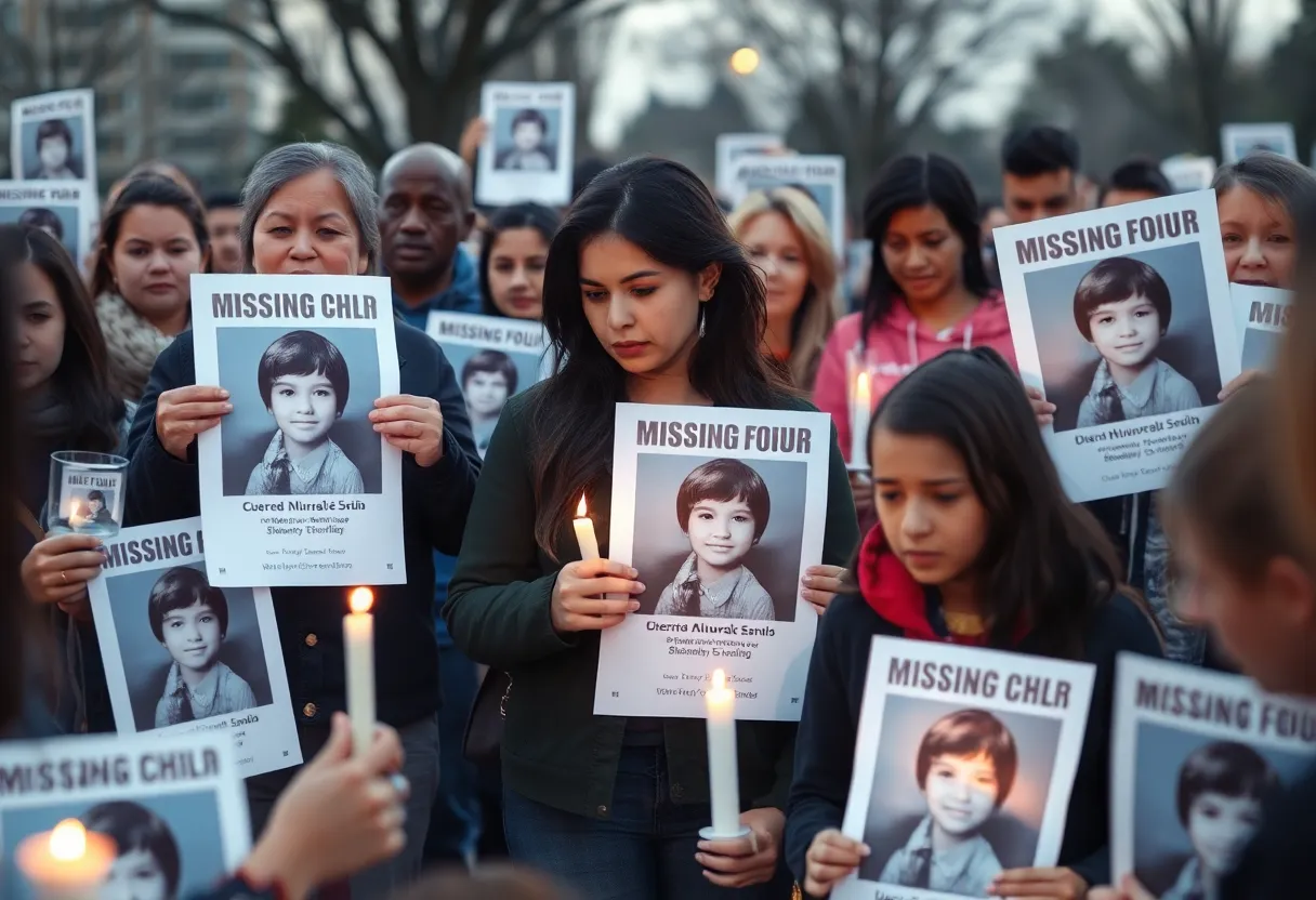 Community members holding posters for a missing teen
