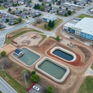 Stormwater detention basins in Cypress, Texas under construction.
