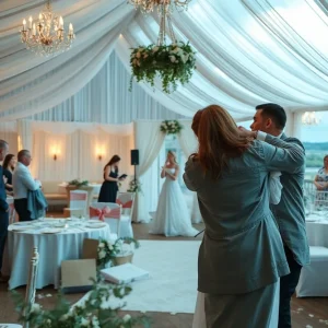 A couple in distress arranging decorations at a wedding venue