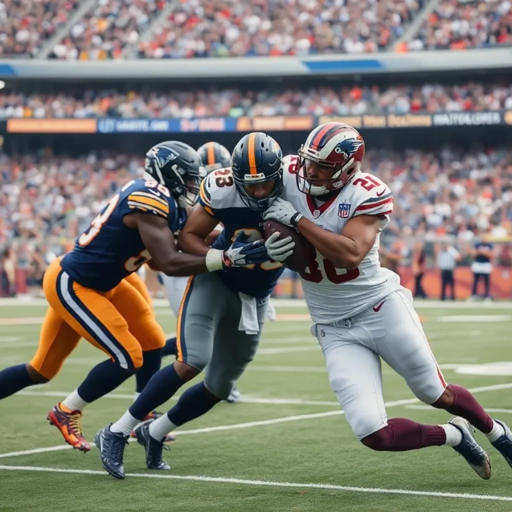Intense defensive play in a football game