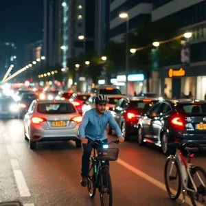Illustration of an accident involving an e-bike in a city setting