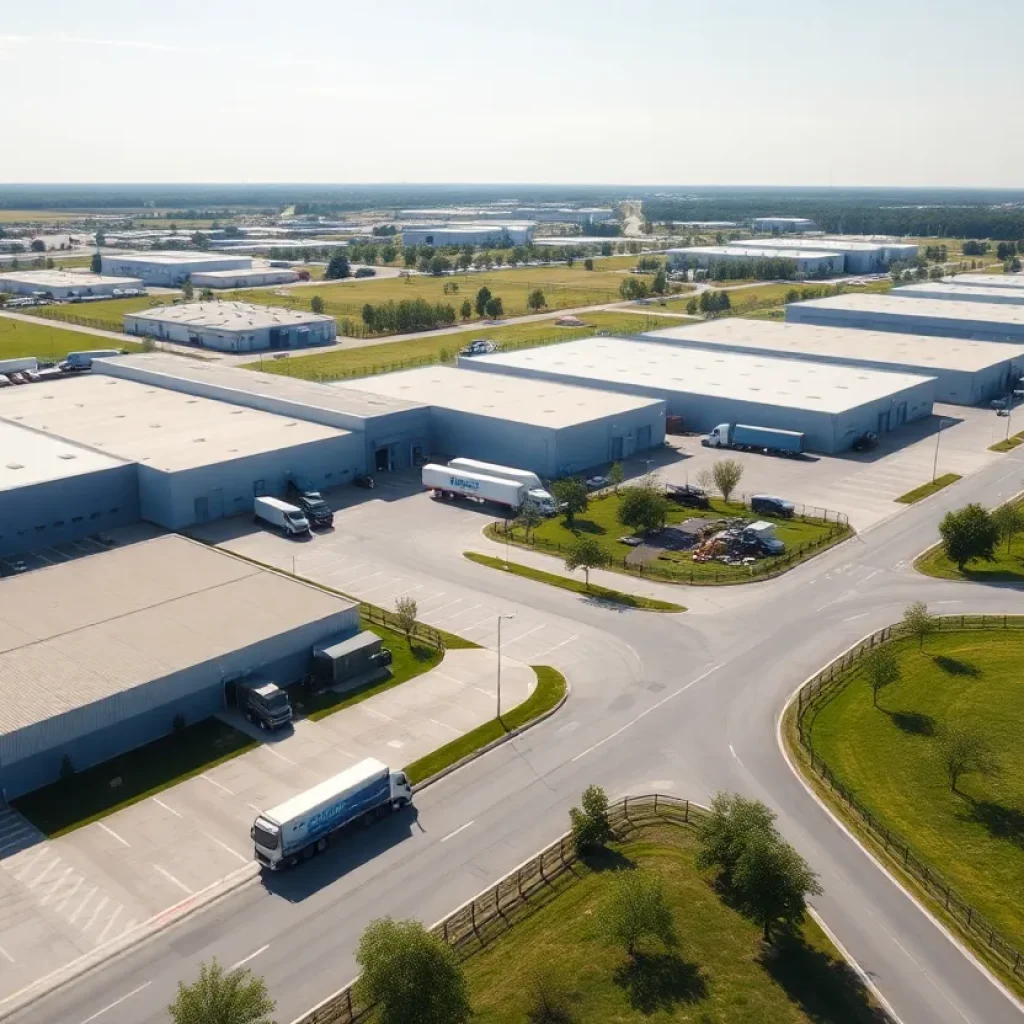 Aerial view of Eastex 59 Industrial Park with multiple warehouses and parking areas