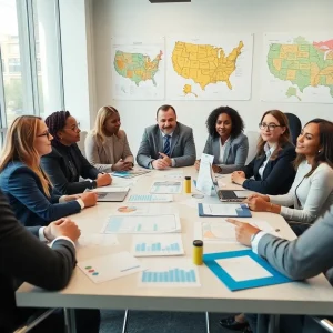Business leaders discussing educational reforms in a conference room