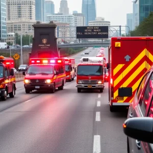 Emergency vehicles on a toll road responding to a call in Houston