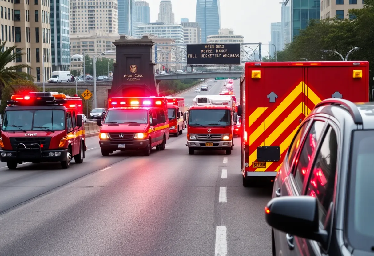 Emergency vehicles on a toll road responding to a call in Houston