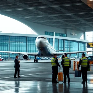 Airport scene with police presence during a flight diversion