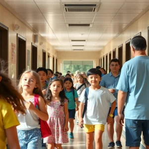 Students in Heights High School seeking relief from extreme heat indoors