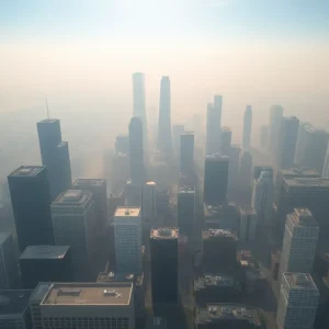 Hazy skyline of Houston showcasing air pollution