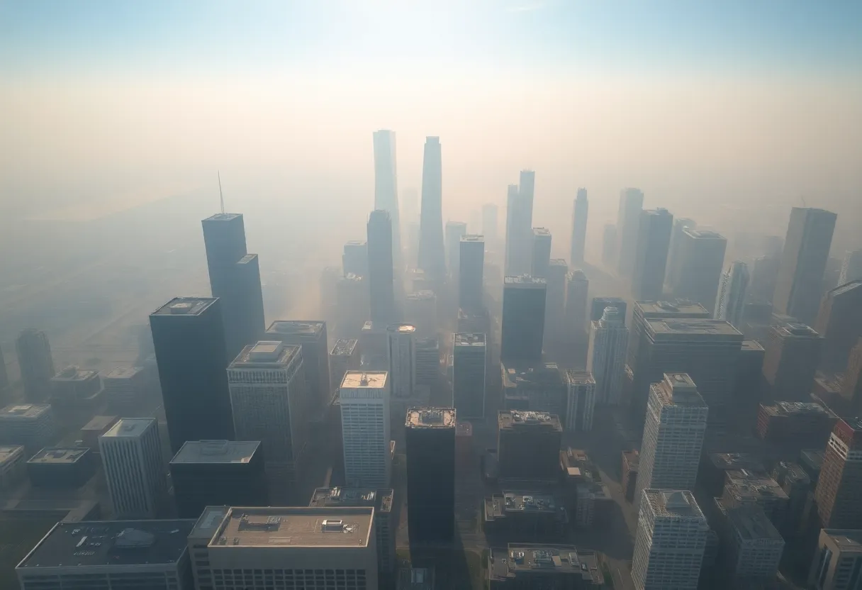 Hazy skyline of Houston showcasing air pollution