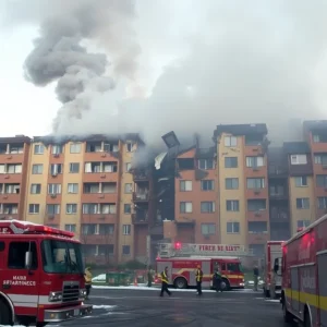 Firefighters at Magnolia Terrace apartment complex post-fire