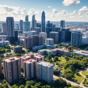 Aerial view of Houston highlighting rapid urban development.