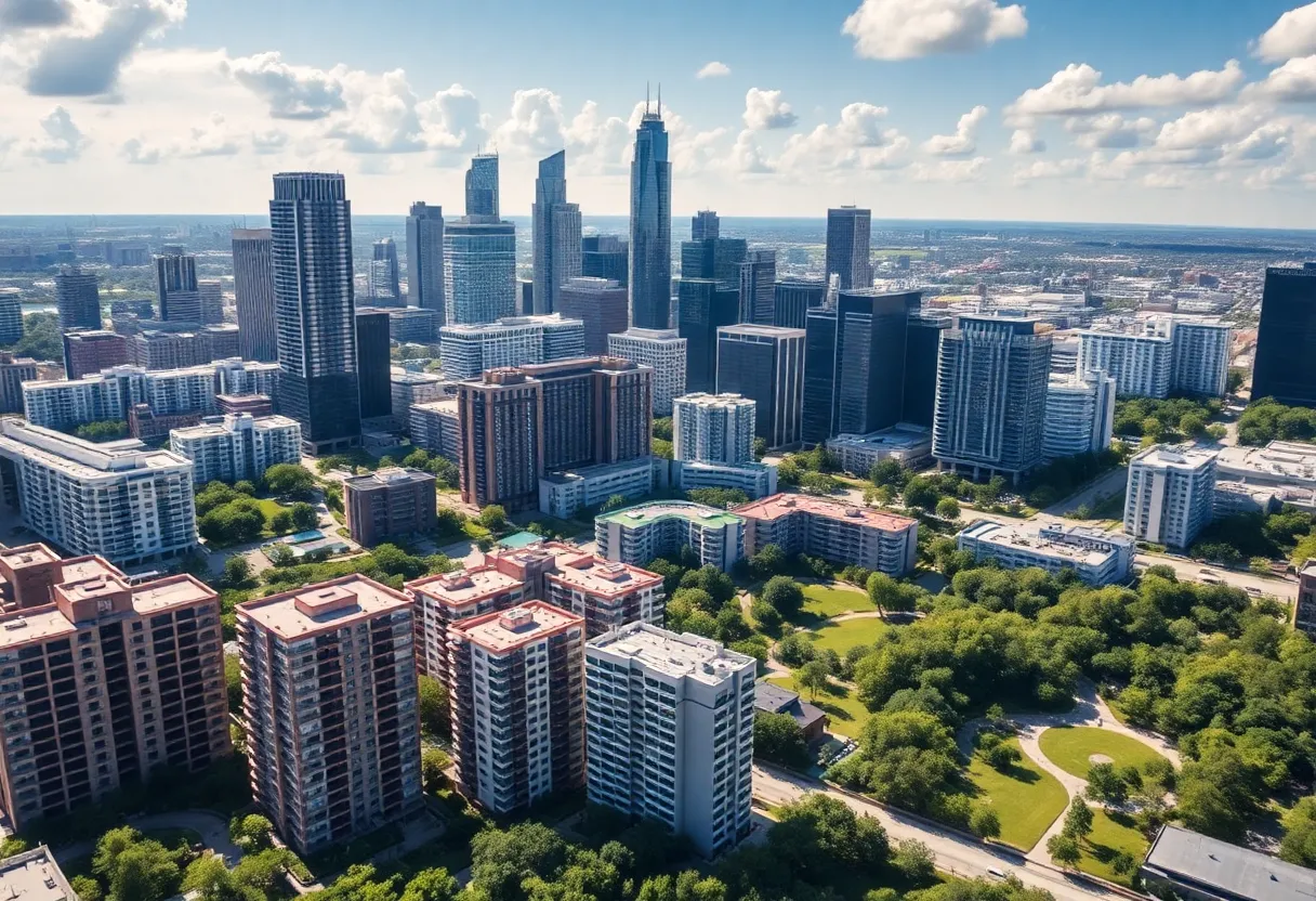 Aerial view of Houston highlighting rapid urban development.