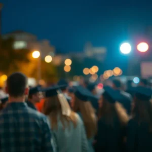 Police lights at night outside a graduation party