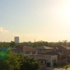 Sweltering heatwave in Houston urban neighborhood