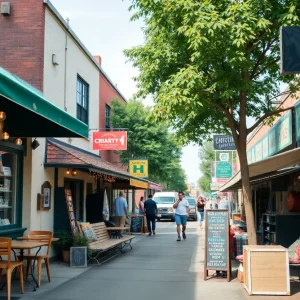 A lively Houston street depicting local culture and music scene.