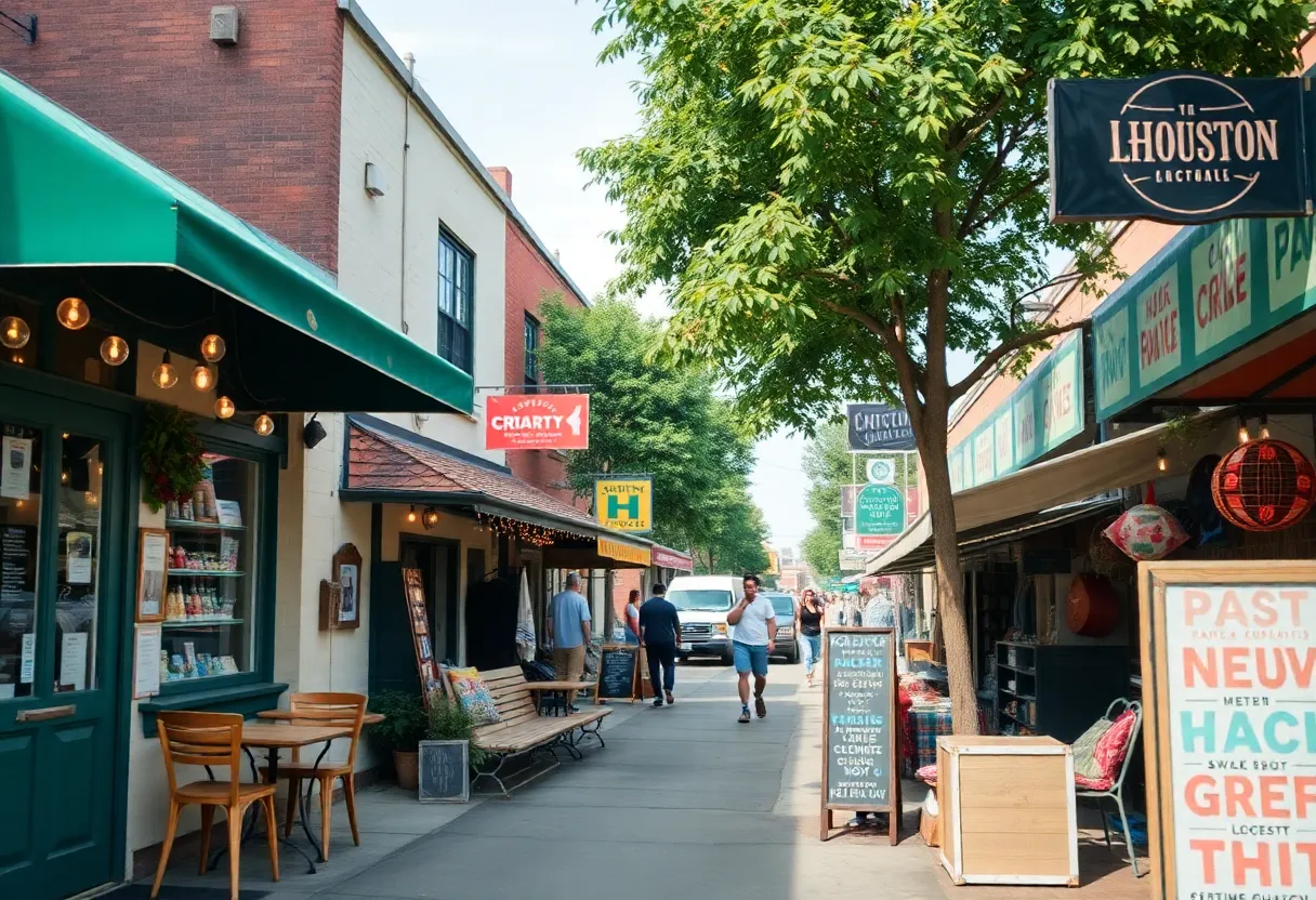 A lively Houston street depicting local culture and music scene.