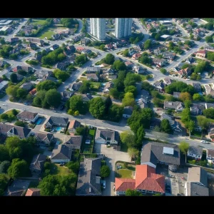 Aerial view of Houston showing diverse neighborhoods with varying home values.